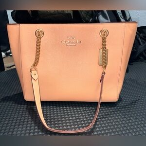 Coach Coral Leather Tote with Gold Accents